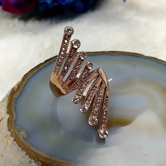 Cocktail Ring Rose Gold Tone Stainless Steel Statement Ring Hypoallergenic - Picture 1 of 10